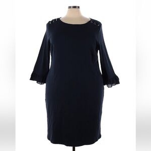 NWT Talbots Dress Blue 3/4 Sleeve Bell Cotton Nautical Button Shoulder Classic